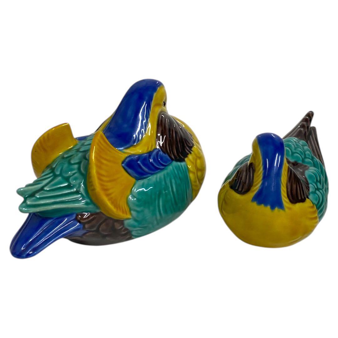 未使用品　九谷焼　木田弘之造　色釉　鴛鴦　オシドリ　おしどり　置物　25カ111