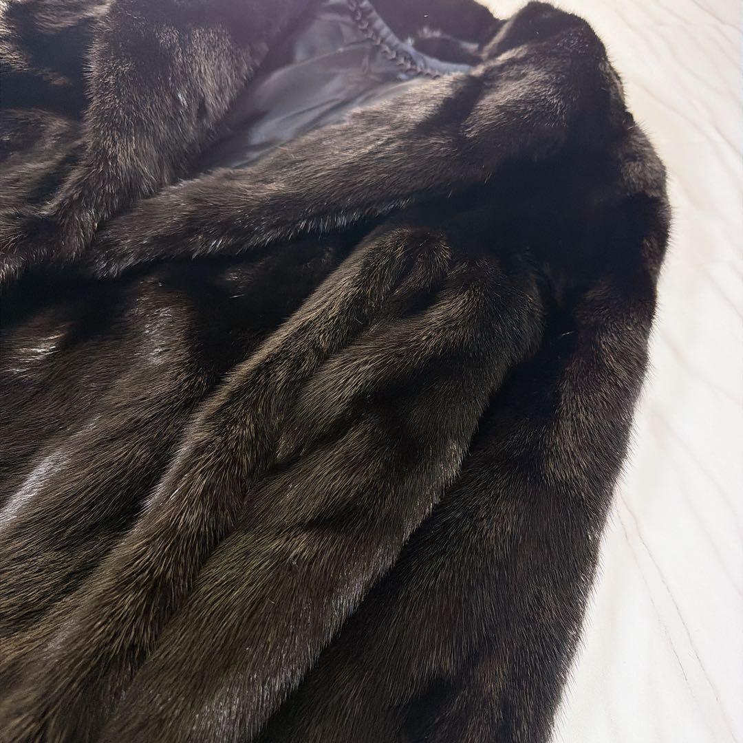 《総丈 115cm》ミンクファーコート ロング丈 リアルミンク 毛皮 ブラック