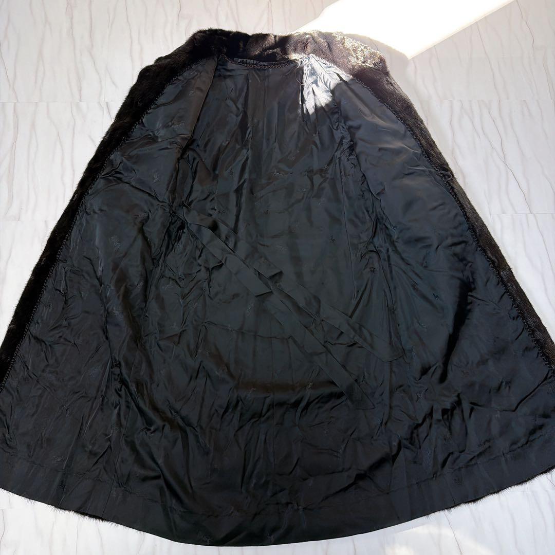 《総丈 115cm》ミンクファーコート ロング丈 リアルミンク 毛皮 ブラック