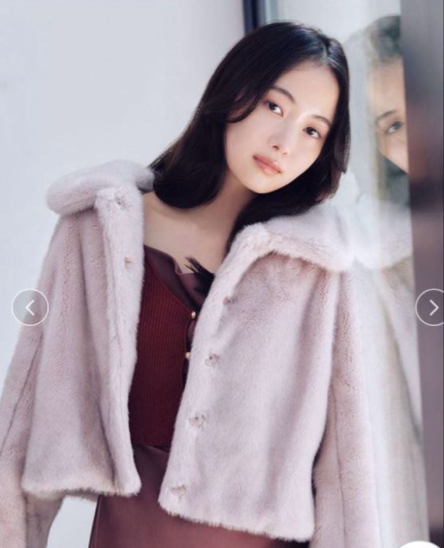 SNIDEL ステンカラーショートファーコートジャケット　ピンク 1