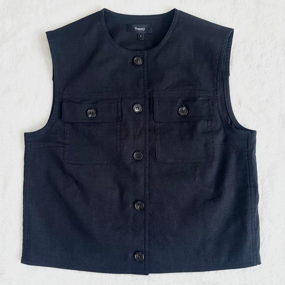 25SS 未使用級✨セオリー トラッカーベスト ストレッチ リネン ブラック S