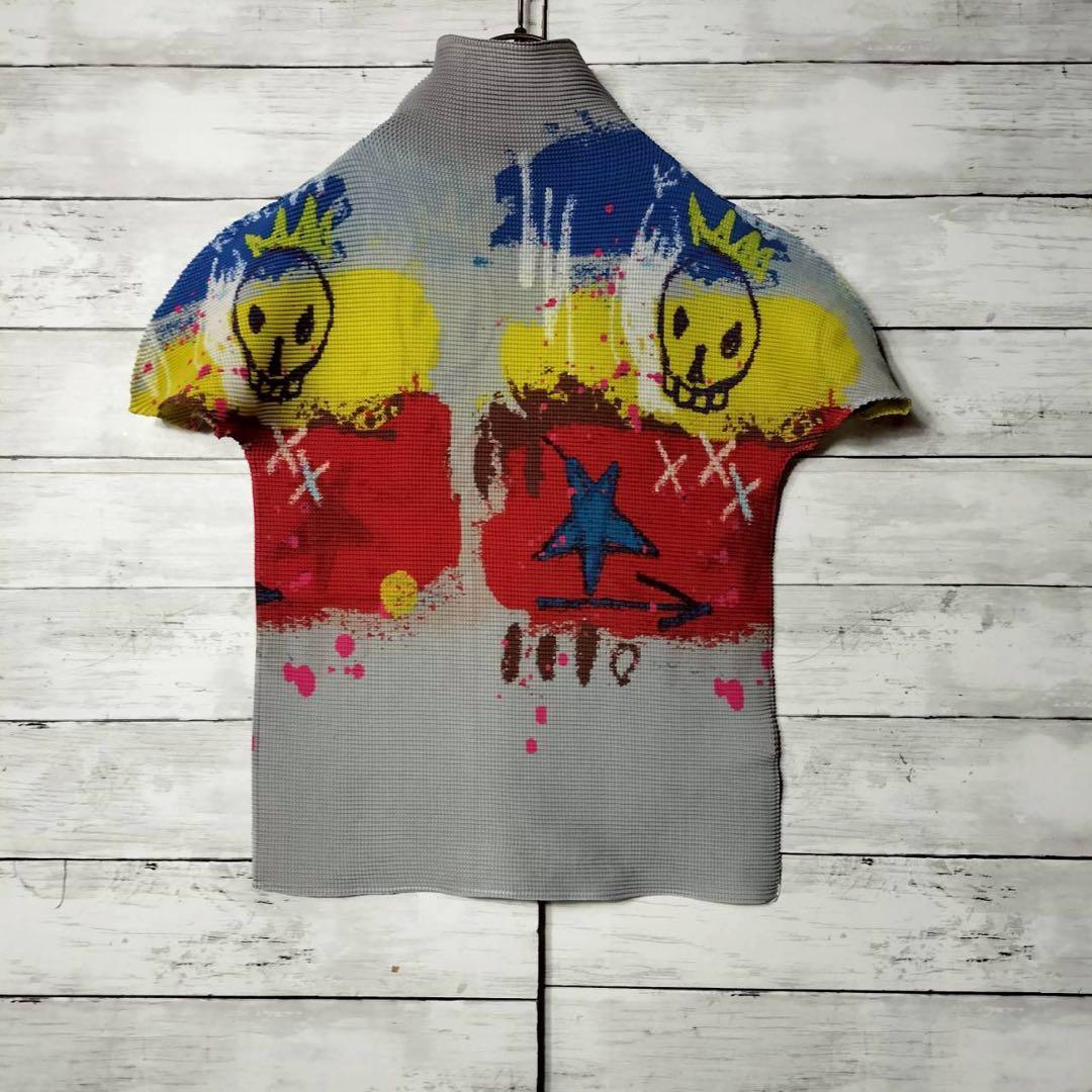 ミーバイイッセイミヤケ 半袖カットソー ハイネック ペイント 総柄