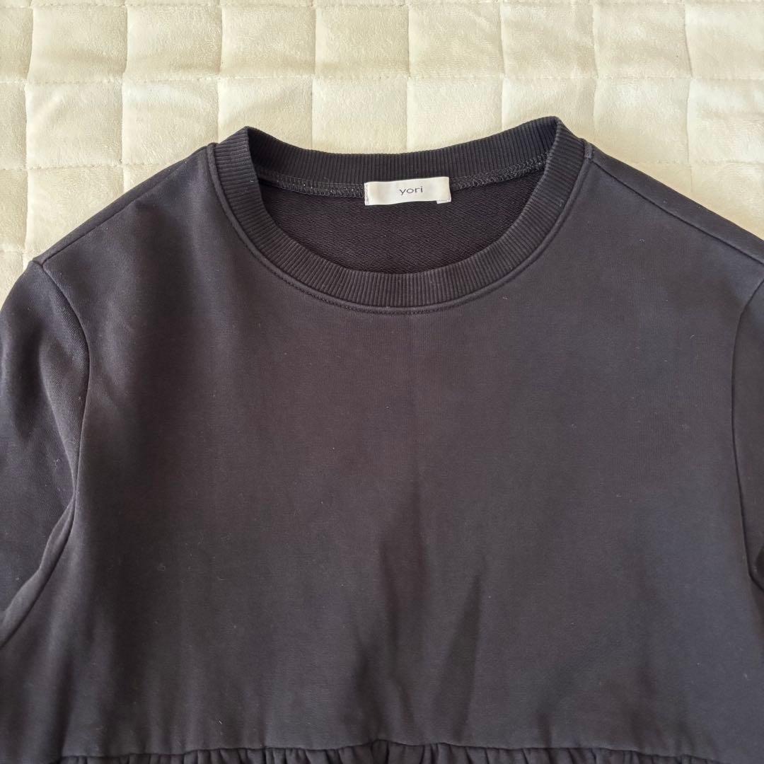 美品！定番！yori ヨリ　ミニ裏毛ティアードカットソー　ブラック