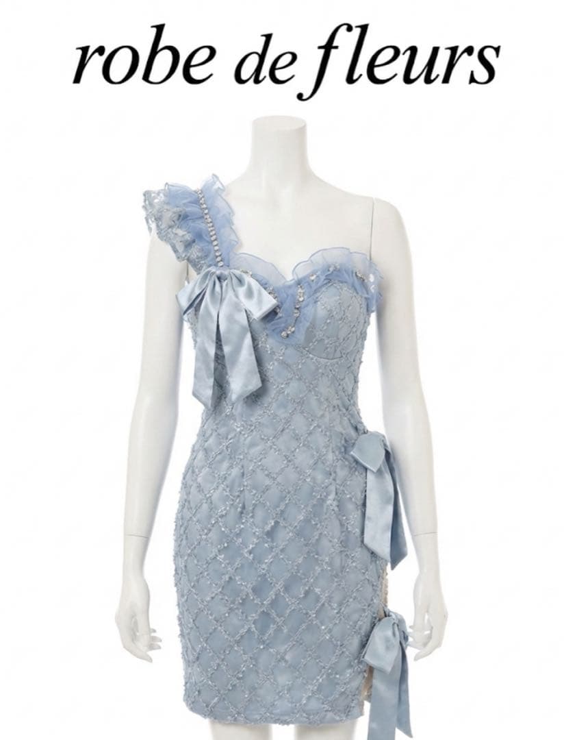 robe de fleurs 原価2.7万円 水色 ワンショルダードレス