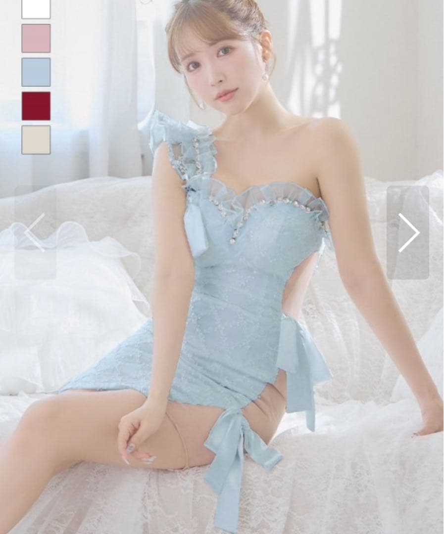 robe de fleurs 原価2.7万円 水色 ワンショルダードレス