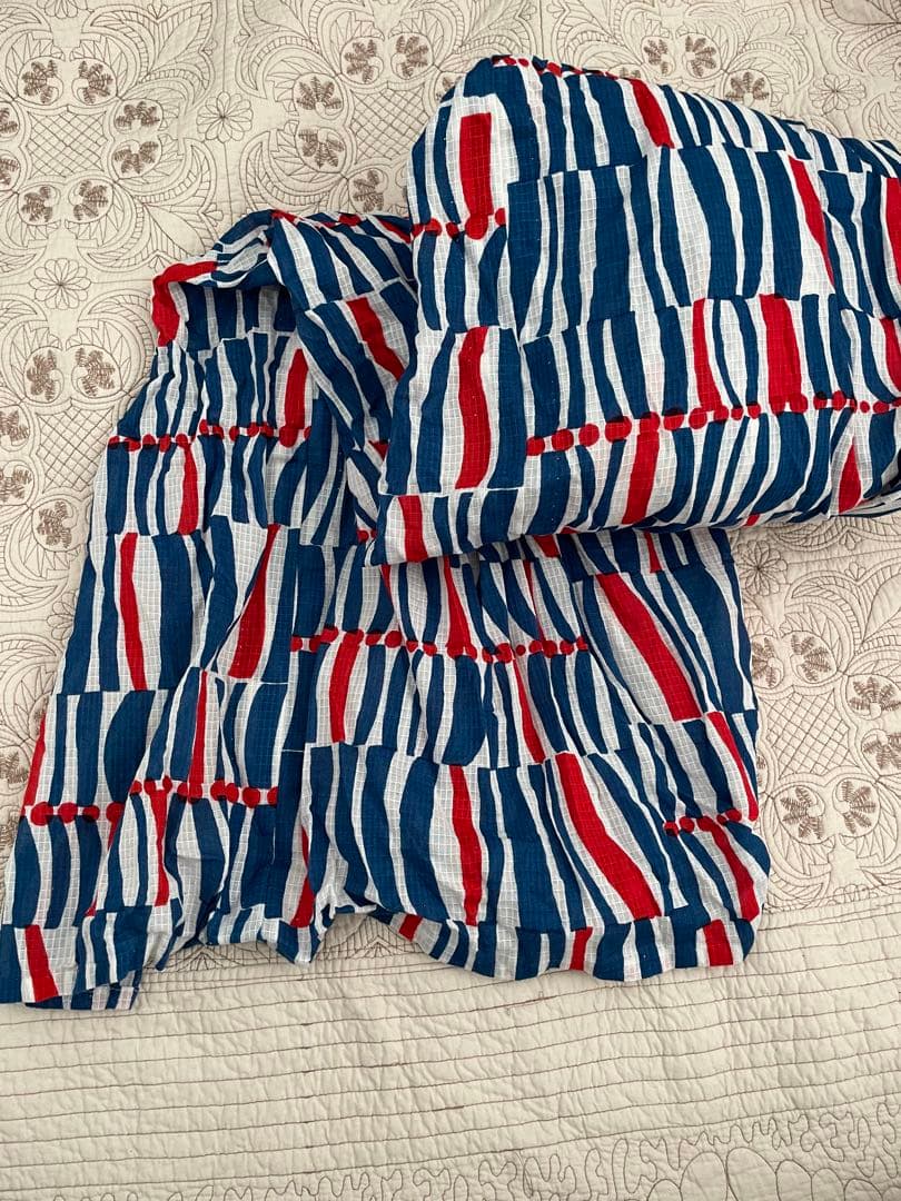 ハ*ル様 浴衣・帯セット 青赤白ストライプ　モダンアンテナ