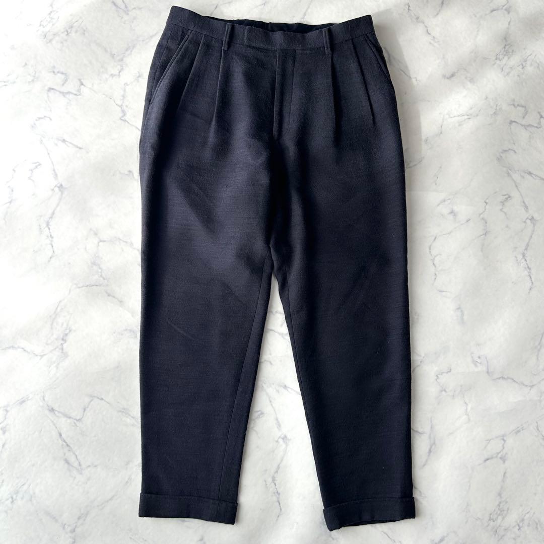 COMOLI コモリ　ウール×リネン　スラックス　テーパードパンツ　ネイビー　L
