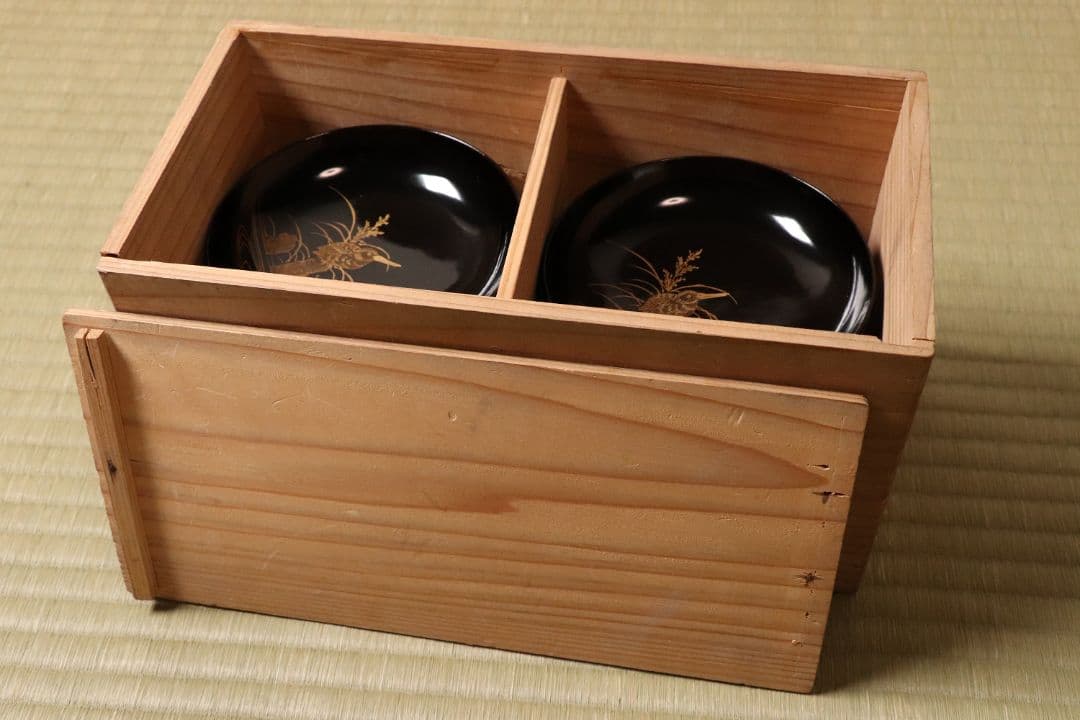 漆芸 鳥図 金蒔絵 黒塗 木皿 二十客 水鳥 川蝉 小皿 木製漆器【MA471】