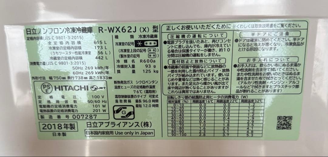 HITACHI 冷蔵庫 615L