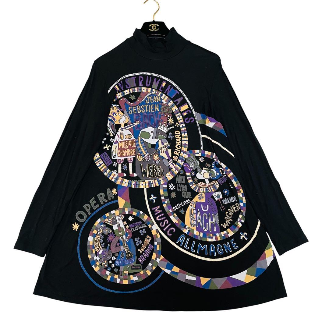 希少✨レア✨トクコプルミエヴォル　チュニック　総柄　刺繍　ストレッチ性　黒