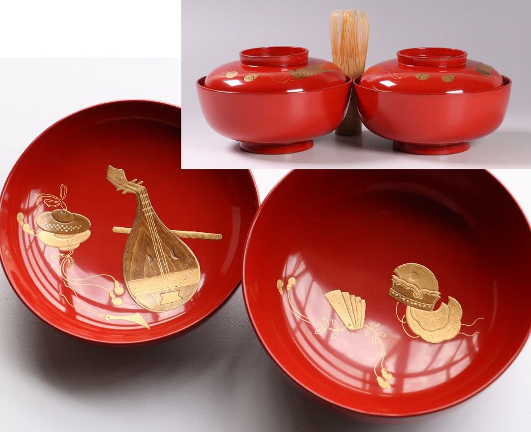 専用 MA417 CL19 輪島塗 楽器金蒔絵 朱塗椀 二客 切金 和楽器