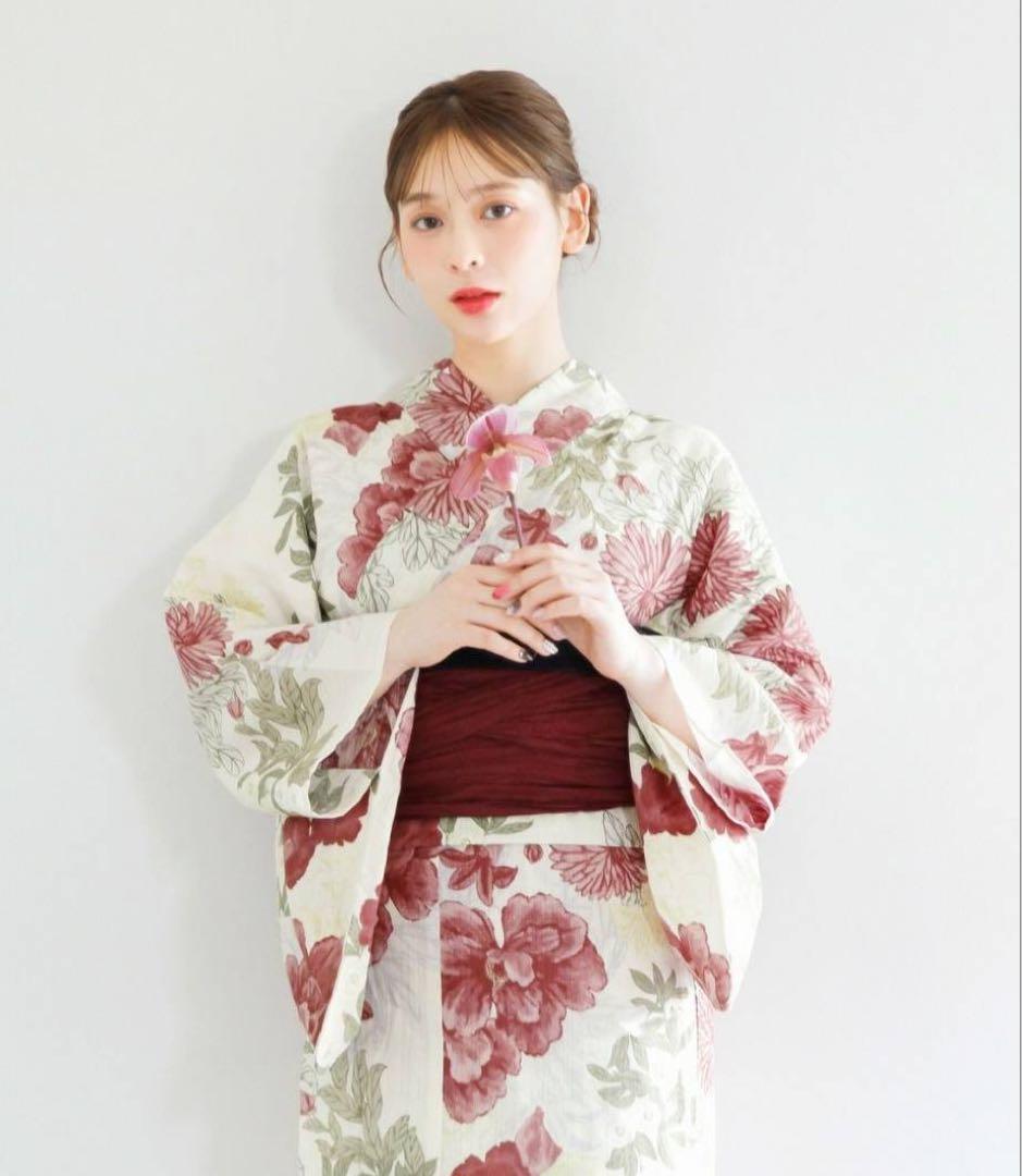 Dita★浴衣4点セット　夏の牡丹重ね　赤　大人浴衣