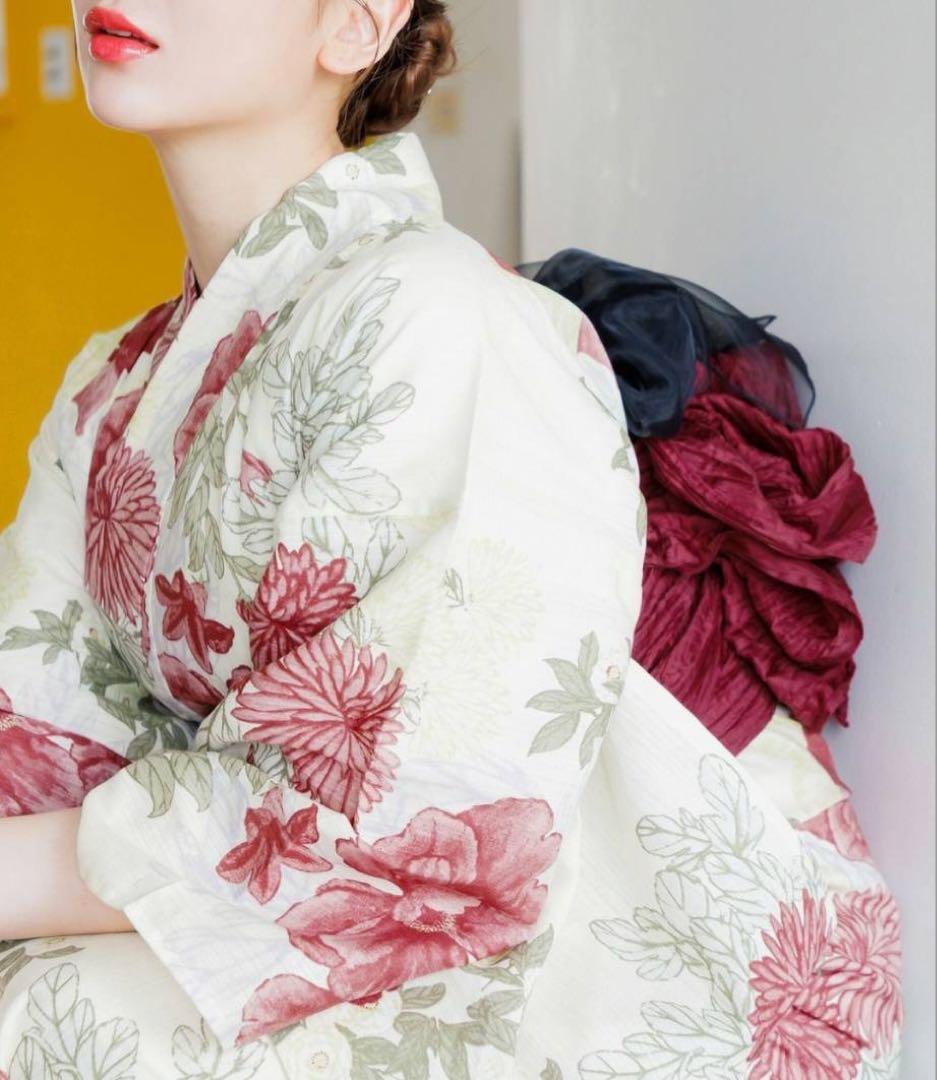 Dita★浴衣4点セット　夏の牡丹重ね　赤　大人浴衣