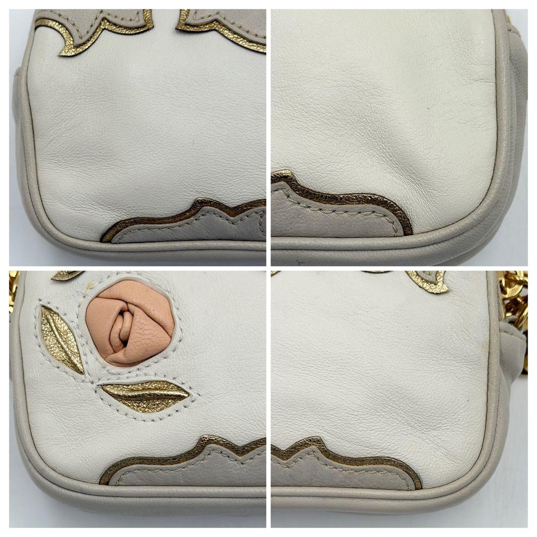 【美品】ミュウミュウ ポーチ 小物入れ ウォレット フラワー ロゴ ナッパレザー