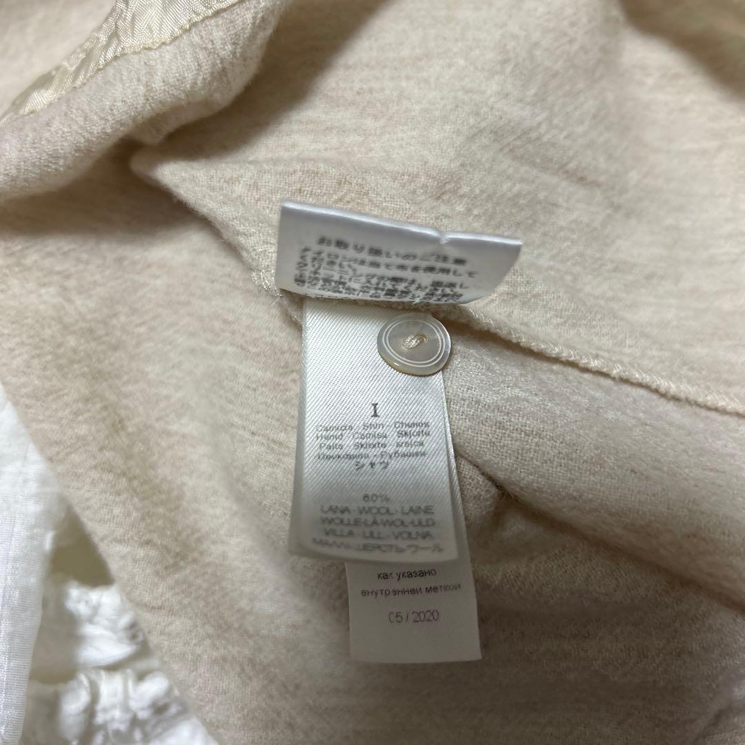 forte_forte ウール ノーカラーブラウス ベージュ ベロア ゴールド