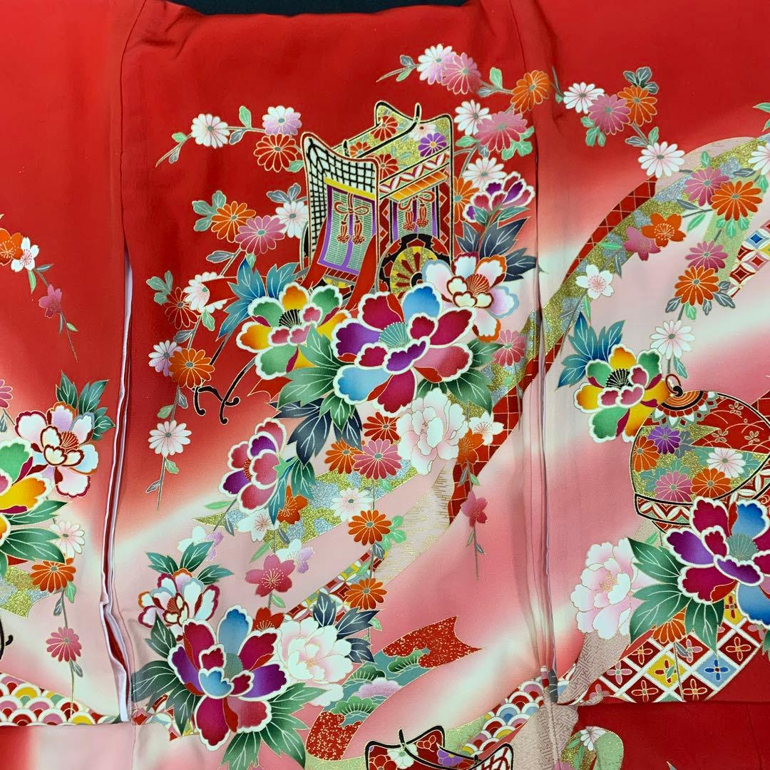 未使用品☆お宮参り 産着 祝着のきもの京友禅染四季花御所車鼓熨斗文多色染ぼかし染