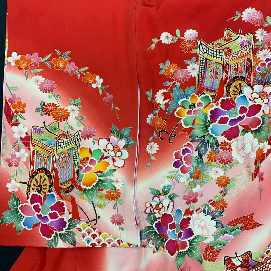 未使用品☆お宮参り 産着 祝着のきもの京友禅染四季花御所車鼓熨斗文多色染ぼかし染