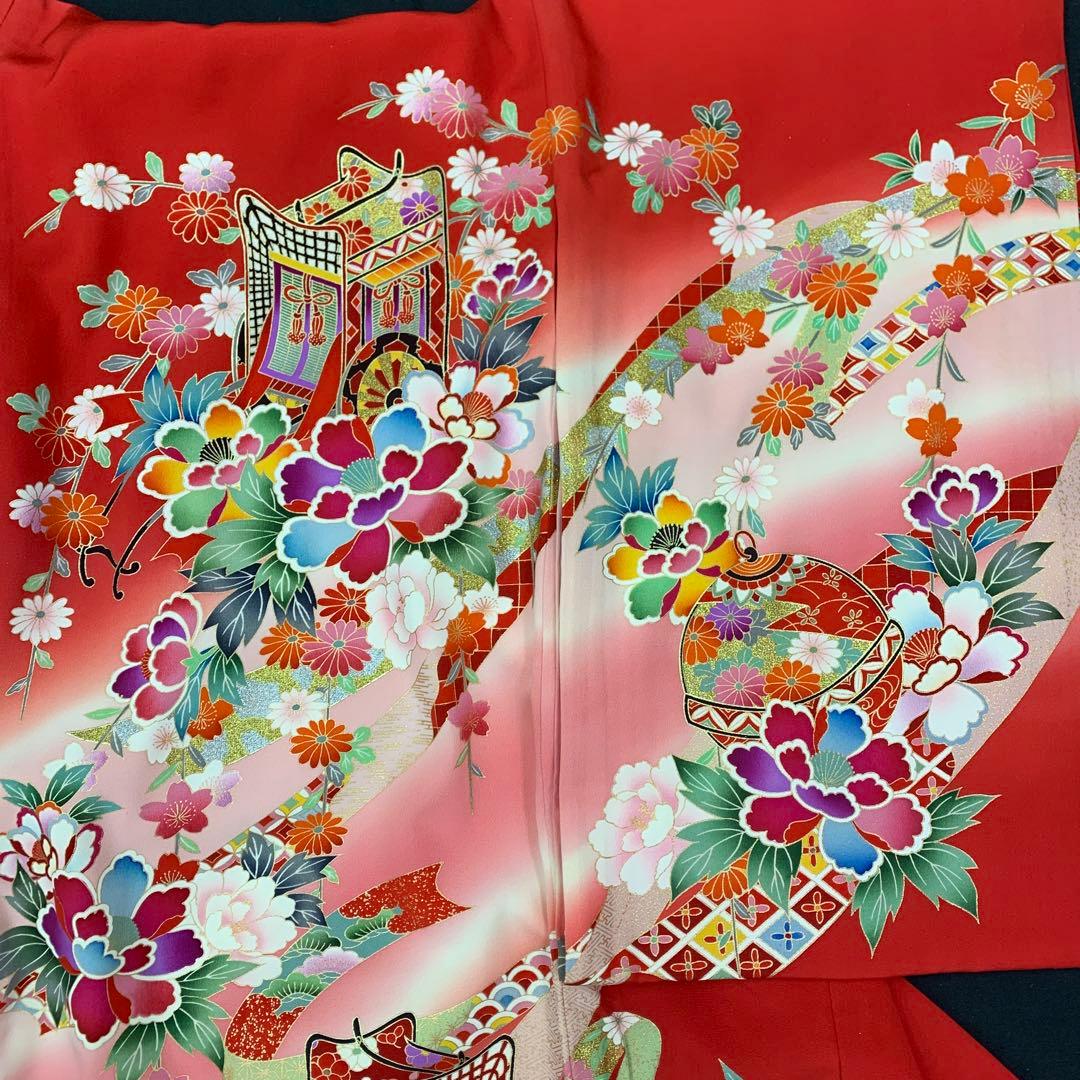 未使用品☆お宮参り 産着 祝着のきもの京友禅染四季花御所車鼓熨斗文多色染ぼかし染