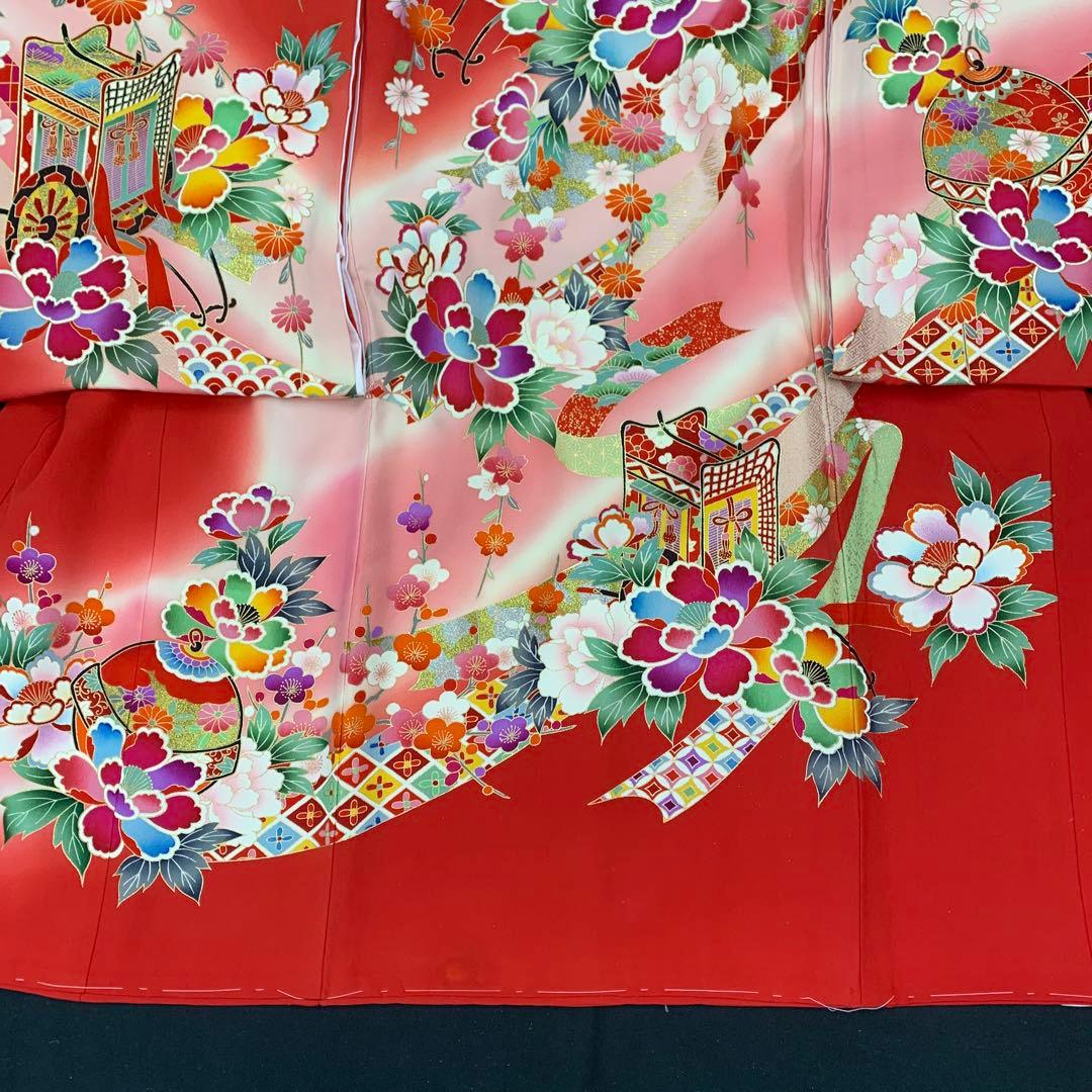 未使用品☆お宮参り 産着 祝着のきもの京友禅染四季花御所車鼓熨斗文多色染ぼかし染