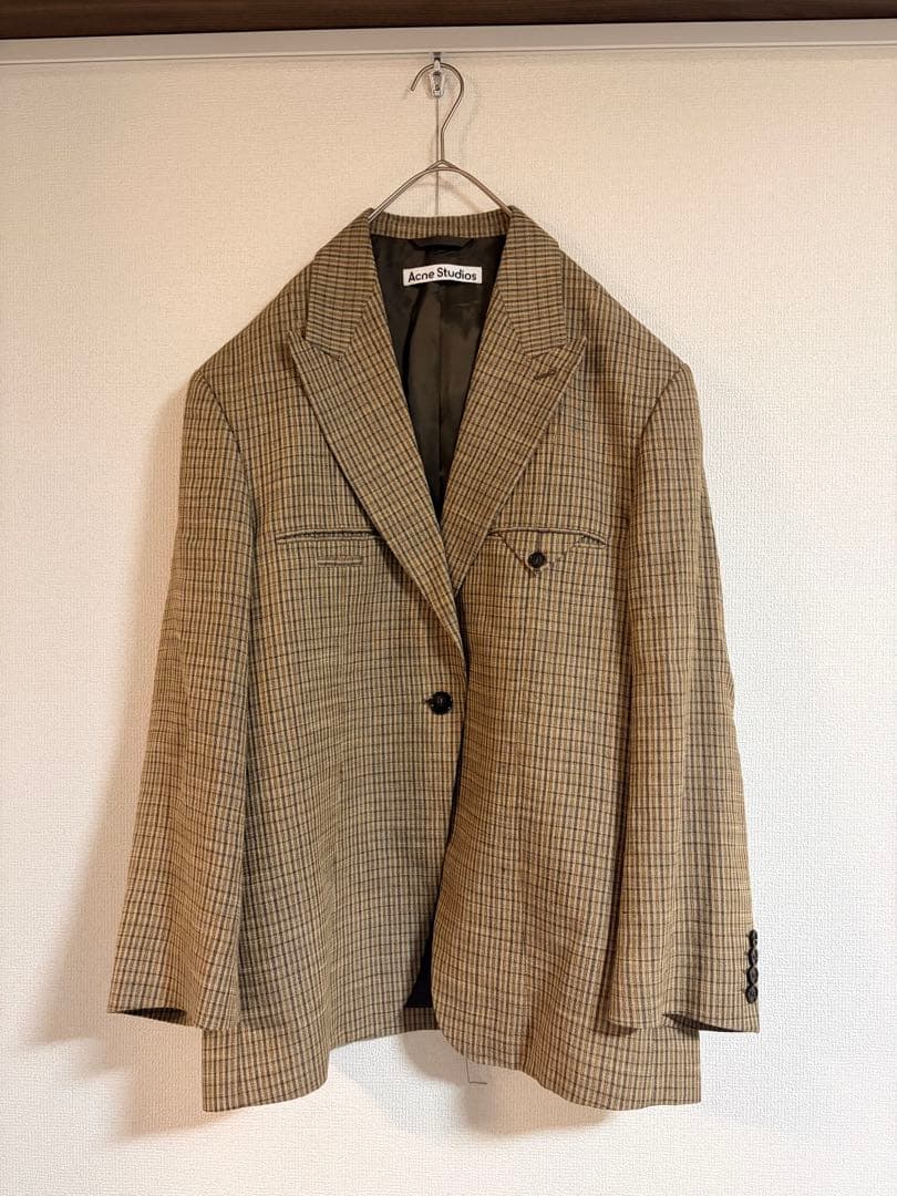 acne studious グレンチェックシングルブレスト テーラードジャケット