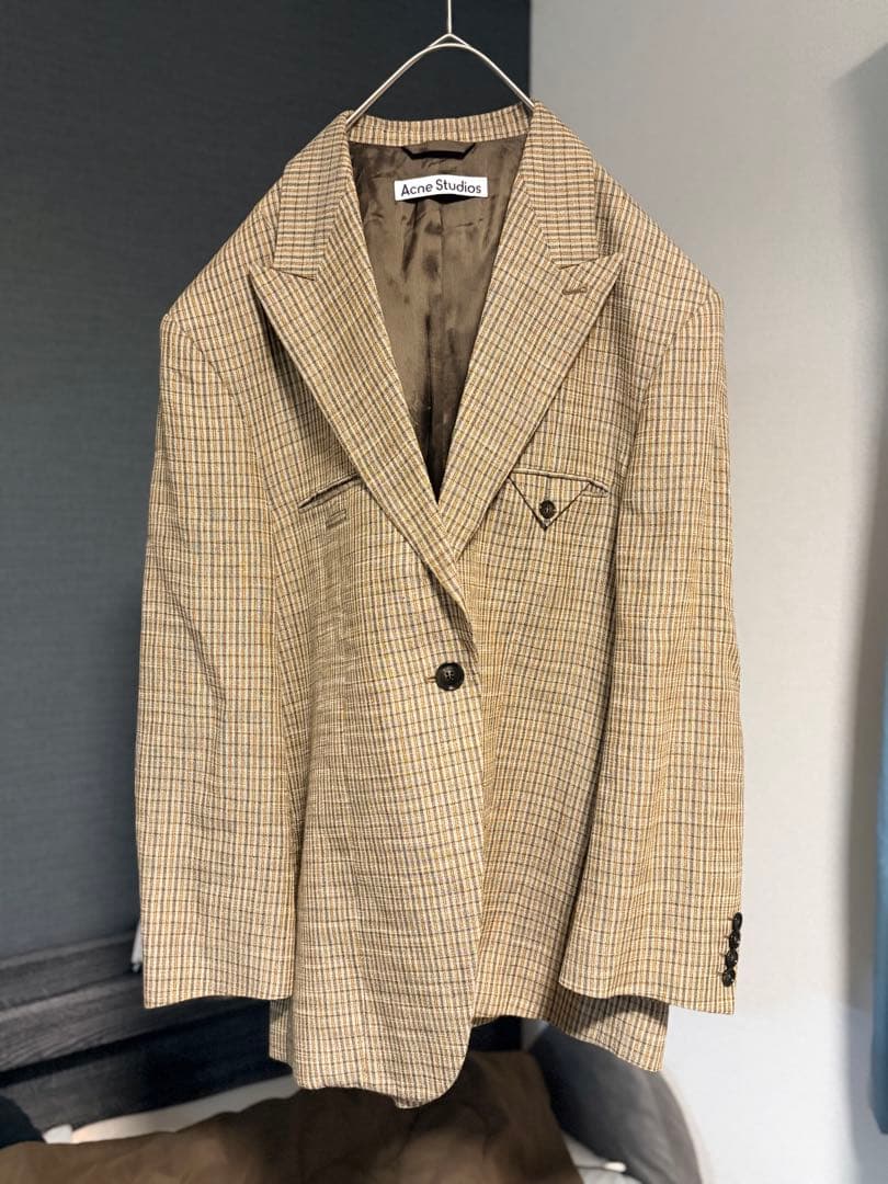 acne studious グレンチェックシングルブレスト テーラードジャケット