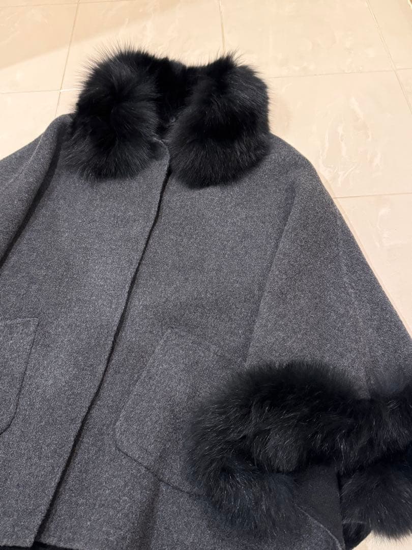 ファーウールカシミヤポンチョ　ウールポンチョコート