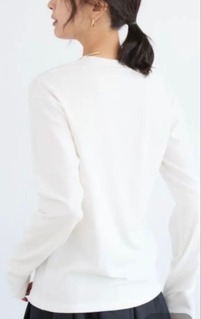 ホワイト 長袖 カットソー裏起毛マシュマロT／マシンウォッシャブル　バンヤード