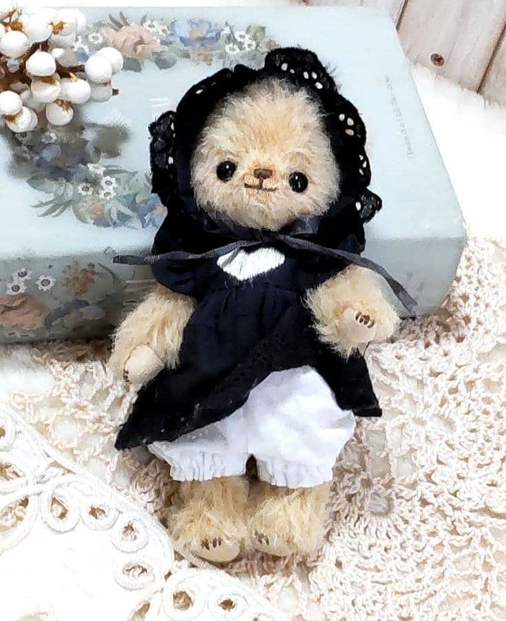 【黒】ハンドメイド テディベア ストレートアルパカ タン色 手作り 三つ子