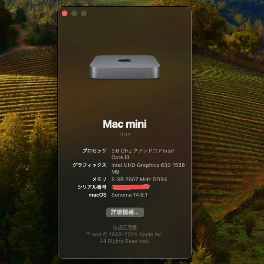 Mac mini 2018 3.6Ghzクアッドコアi3 8GB 256BGB