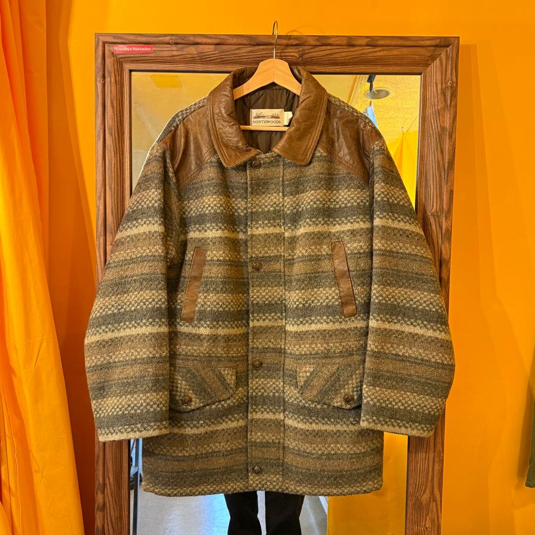 90s カナダ製　NORTHWOODS ウールレザーコンビカバーオール
