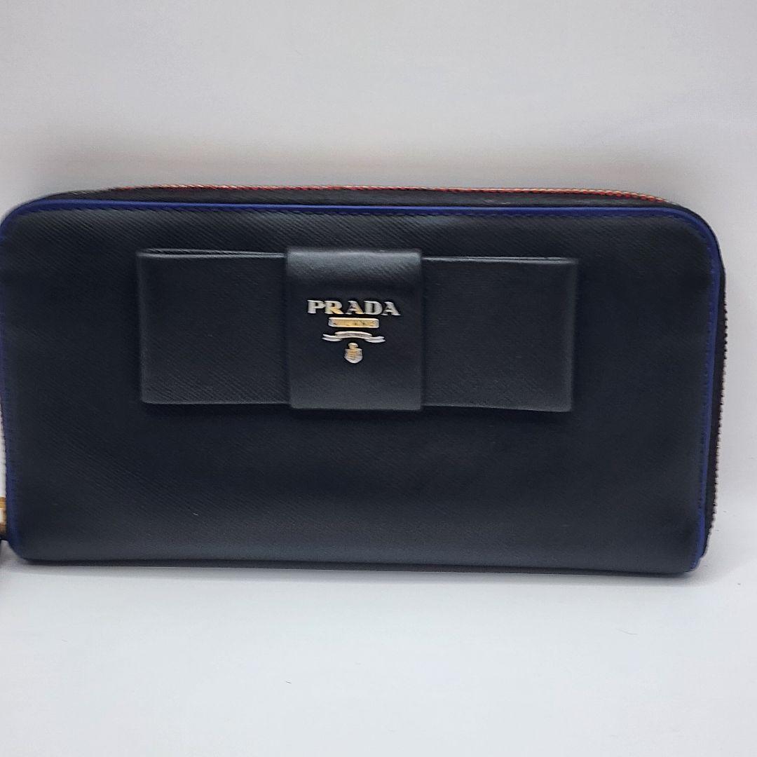 美品 PRADA サフィアーノ リボン ラウンドファスナー 長財布