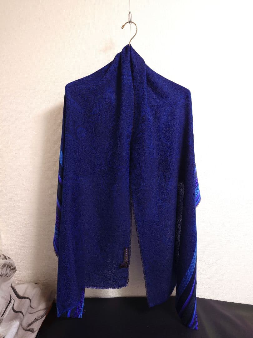 エトロ　ETRO　ストール　マフラー　ペイズリー　ネイビーブルー