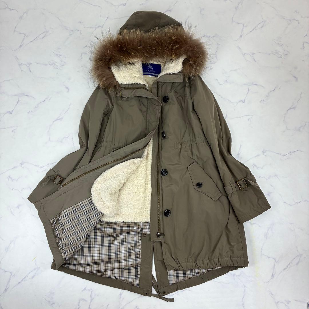 バーバリーブルーレーベル　 モッズコート　ノバチェック裏地　ボアライナー　ファー