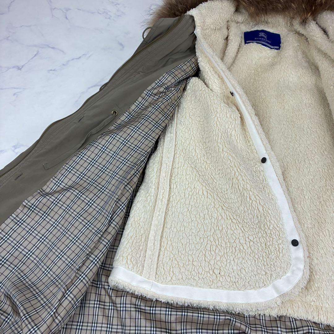 バーバリーブルーレーベル　 モッズコート　ノバチェック裏地　ボアライナー　ファー
