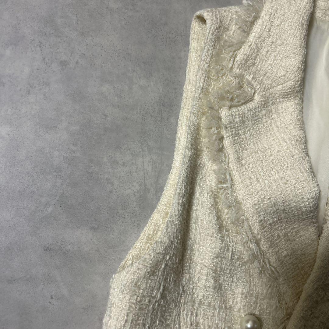 アナイ ツイードフリンジジレ パール 近年モデル ダブル 白 定価6.3万円