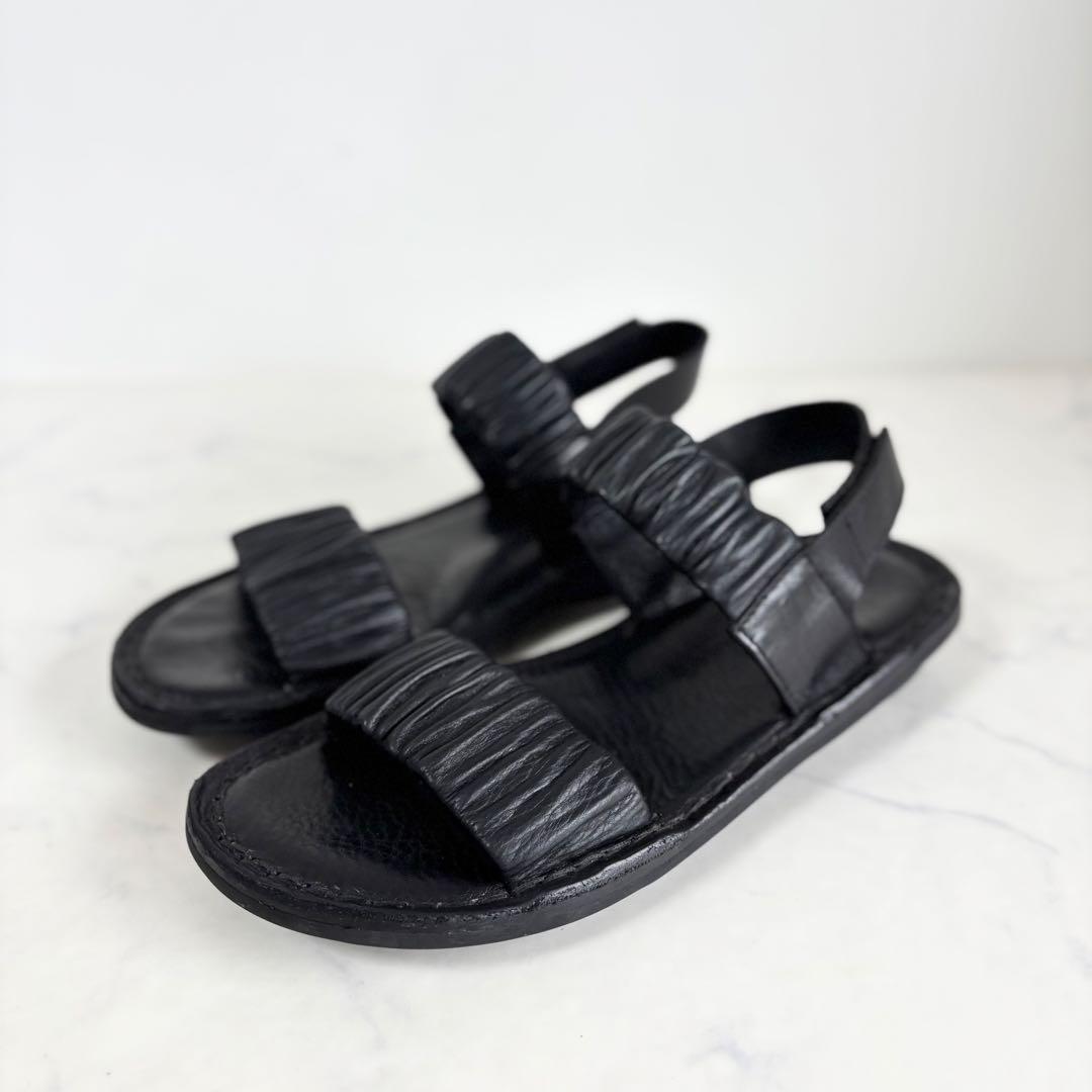 美品 トリッペン 36 Pacific サンダル レザー ギャザー フラット 黒