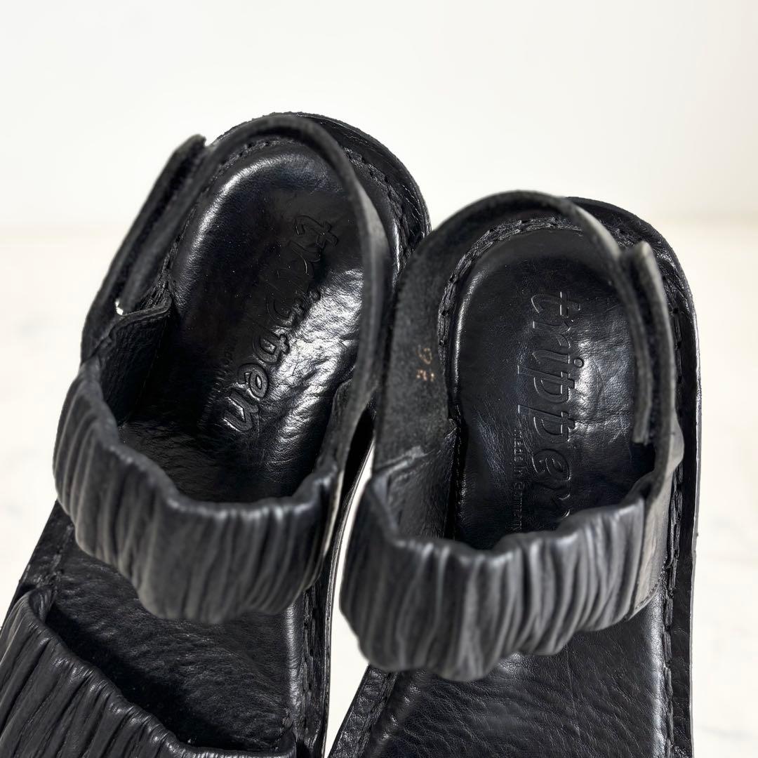 美品 トリッペン 36 Pacific サンダル レザー ギャザー フラット 黒