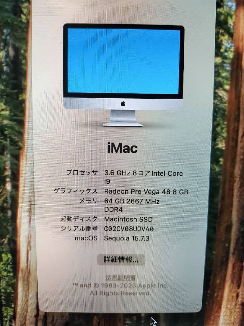 iMac Retina 27インチ i9 3.6GHz