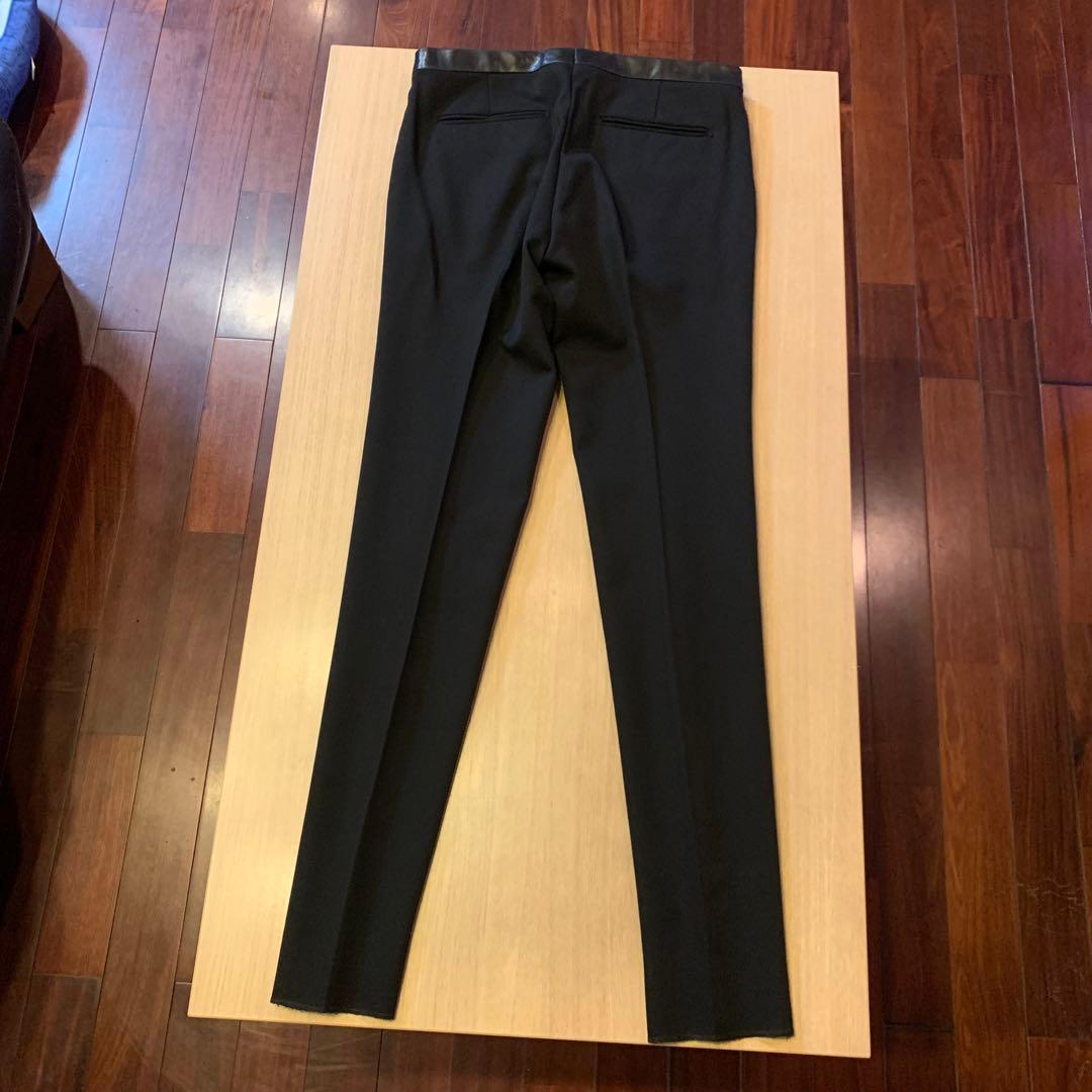 GUCCI【USED】ウエストレザー切替え スラックス 46 ブラック グッチ