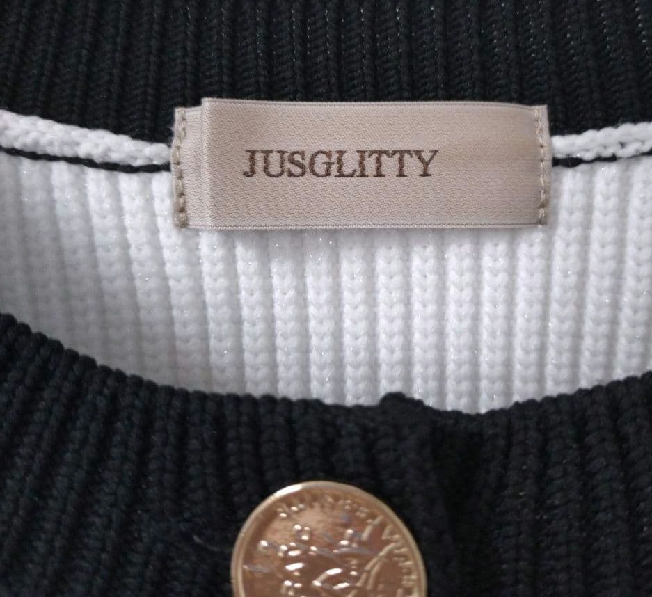 JUSGLITTY シャイニーマルチボタンカーディガン