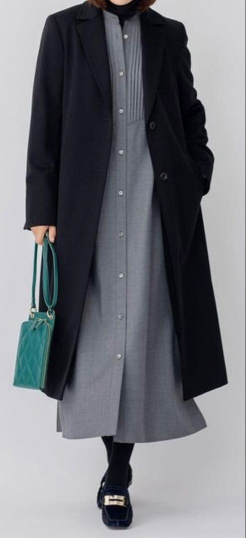 23区　大きいサイズ　44 ウールストレッチツイル ピンタック ワンピース　新品