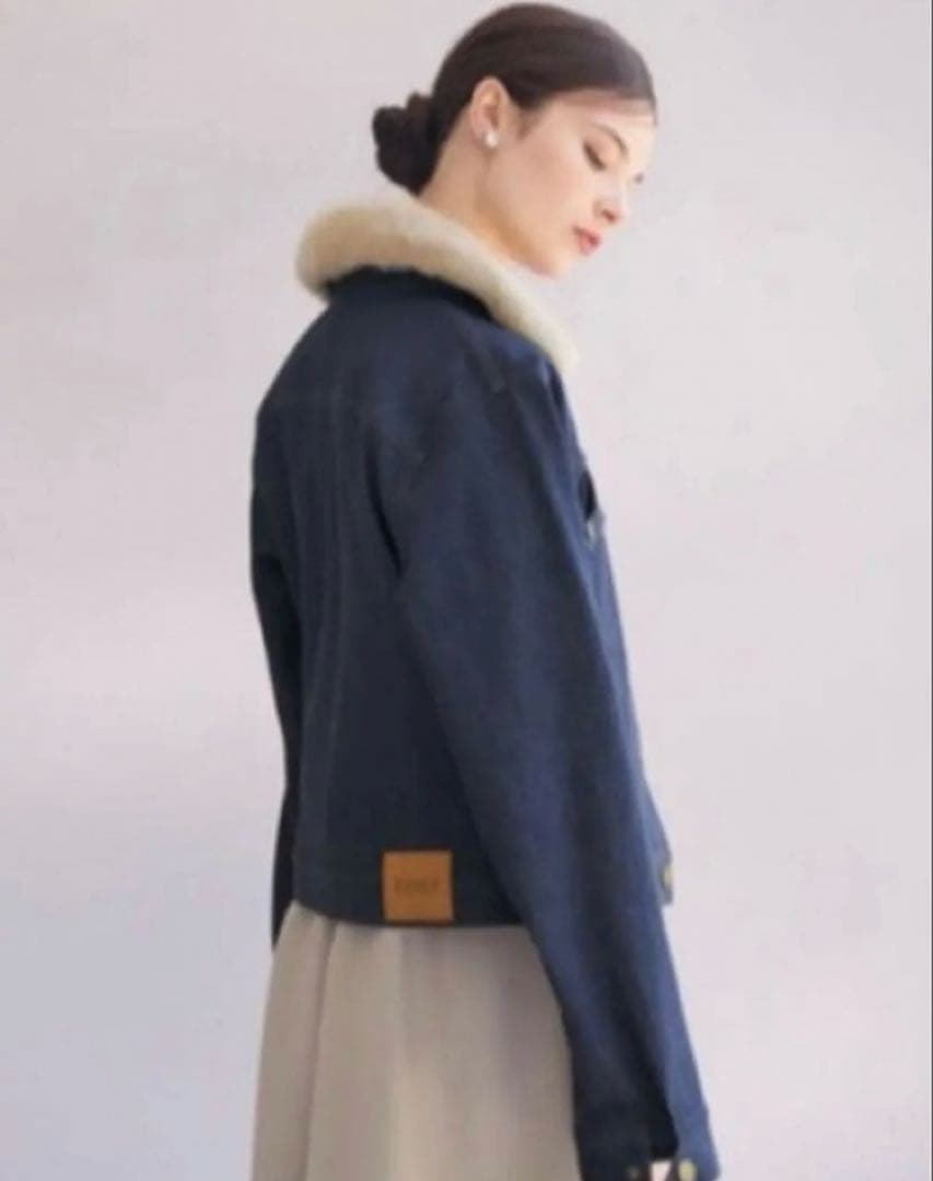 新品タグ付増産品23万 FOXEY ミンク ファー デニムジャケット ブローチ付