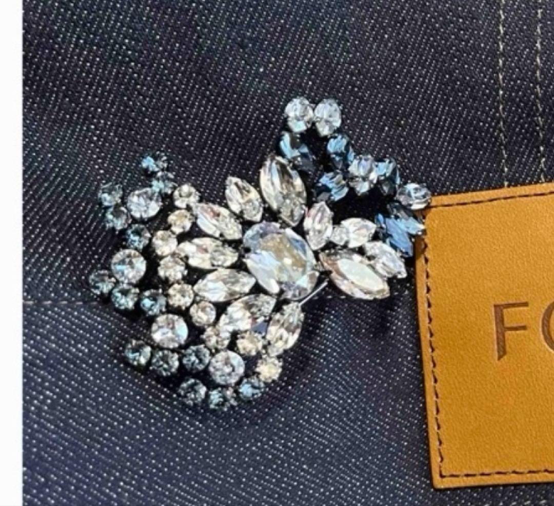 新品タグ付増産品23万 FOXEY ミンク ファー デニムジャケット ブローチ付