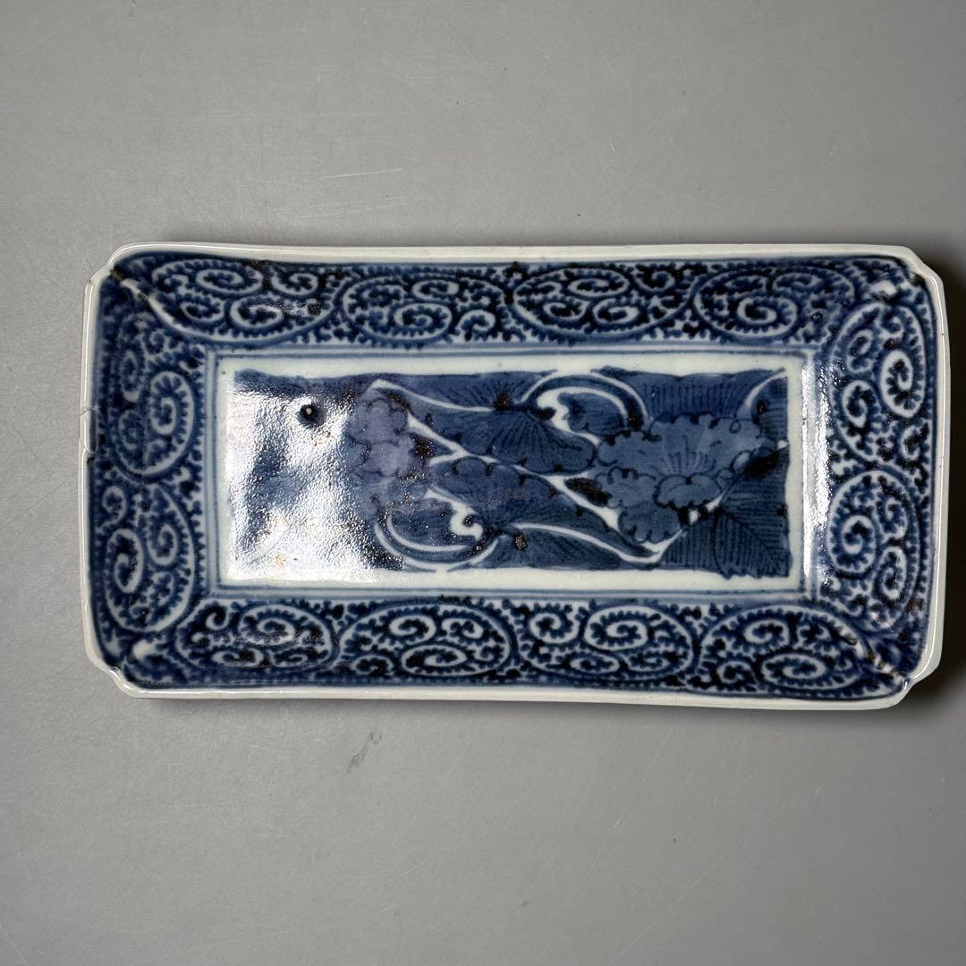 江戸中期　古伊万里　染付蛸唐草長皿　五客　冨貴長春　古器を楽しむ　料理屋