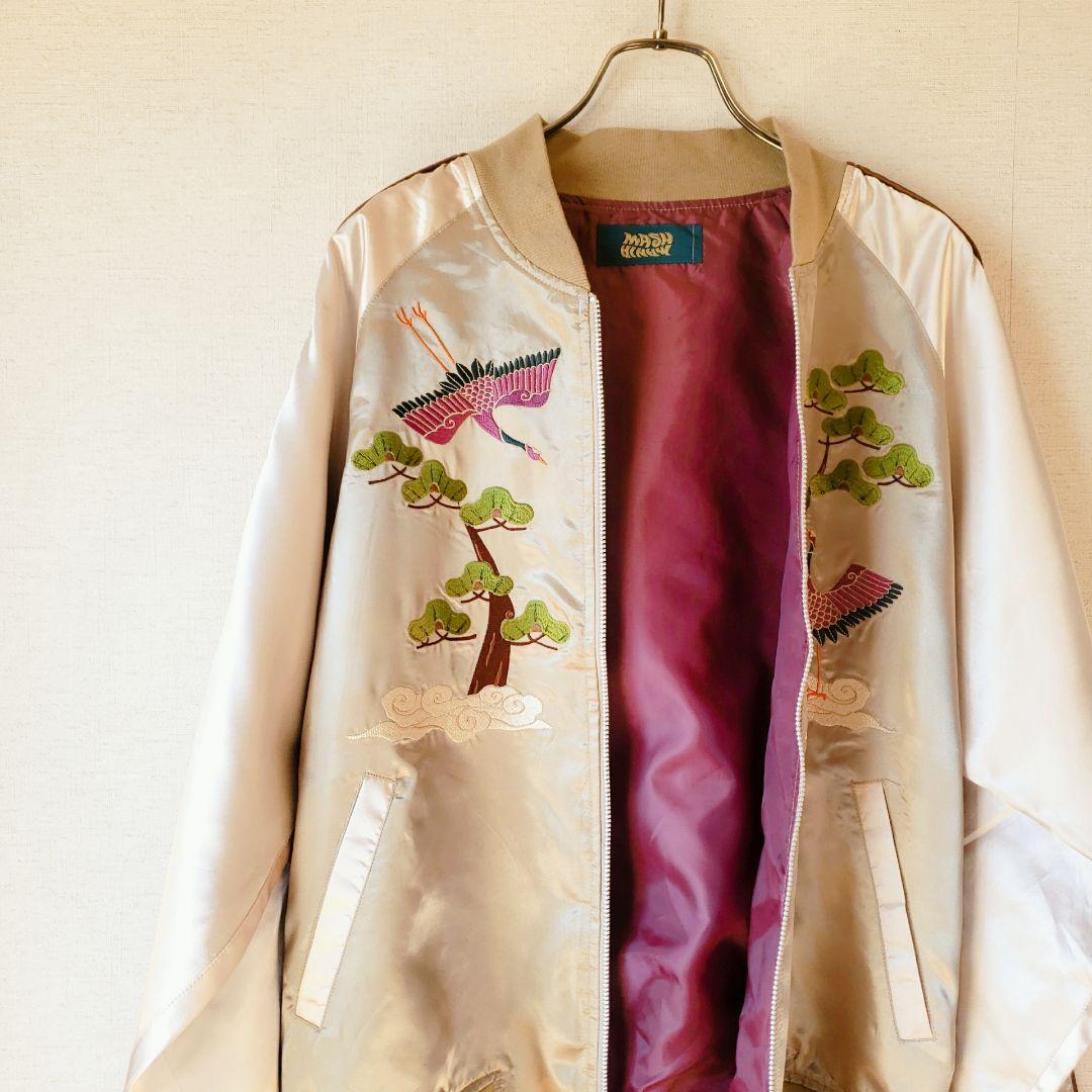 ★未着用★ マッシュマニア スカジャン ゴールド サテン 鶴 松 刺繍