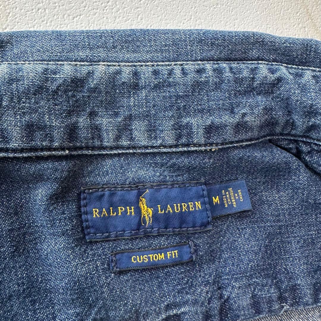 ラルフローレン デニムシャツ ダンガリー マルチポニー 刺繍 インディゴ M