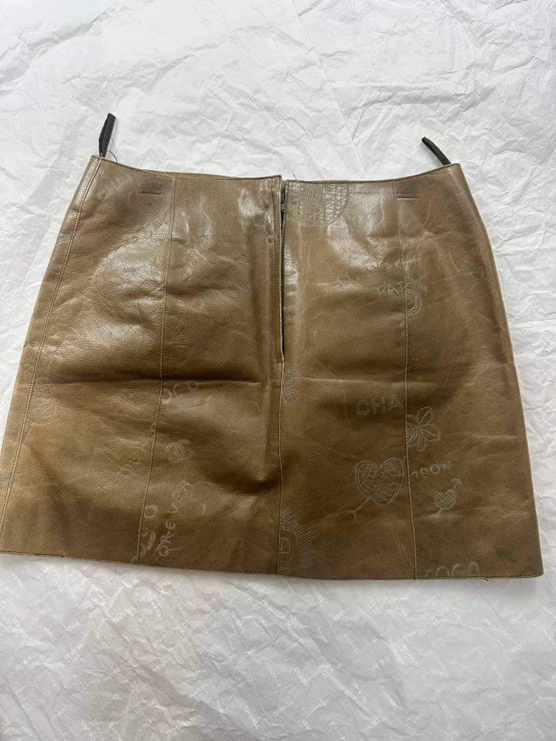 シャネル CHANEL レザースカート ブラウン