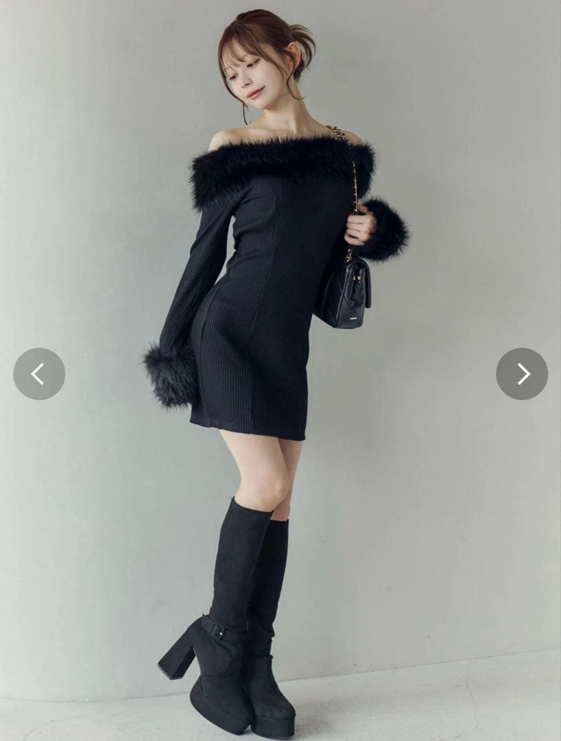 EATME フェイクファーオフショルミニワンピース