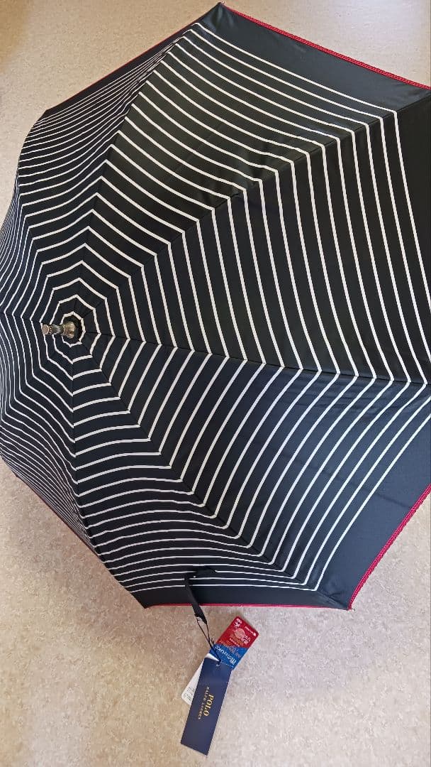 新品未使用★ラルフローレン 日傘 晴雨兼用 黒ボーダー　刺繍ポニー