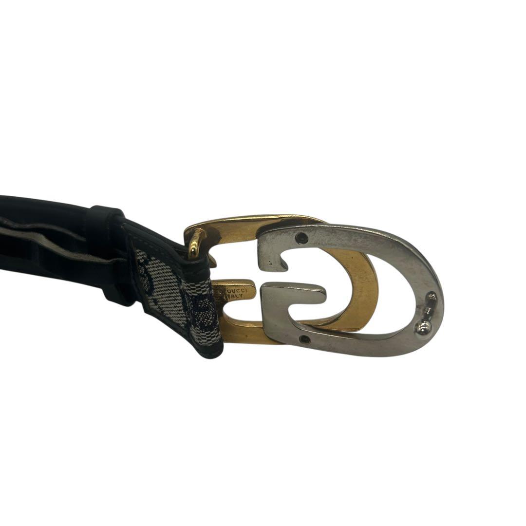 【極美品】グッチ GGキャンバス×レザー ベルト ツートーGGバックル 77cm